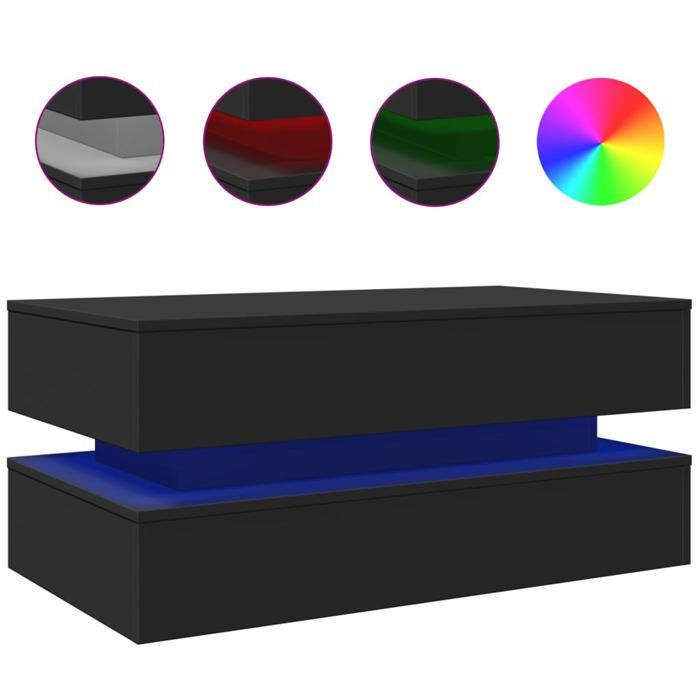 Table basse - CLOUD - avec lumières LED - Noir - 90x50x40 cm - Pour Salon - 839862