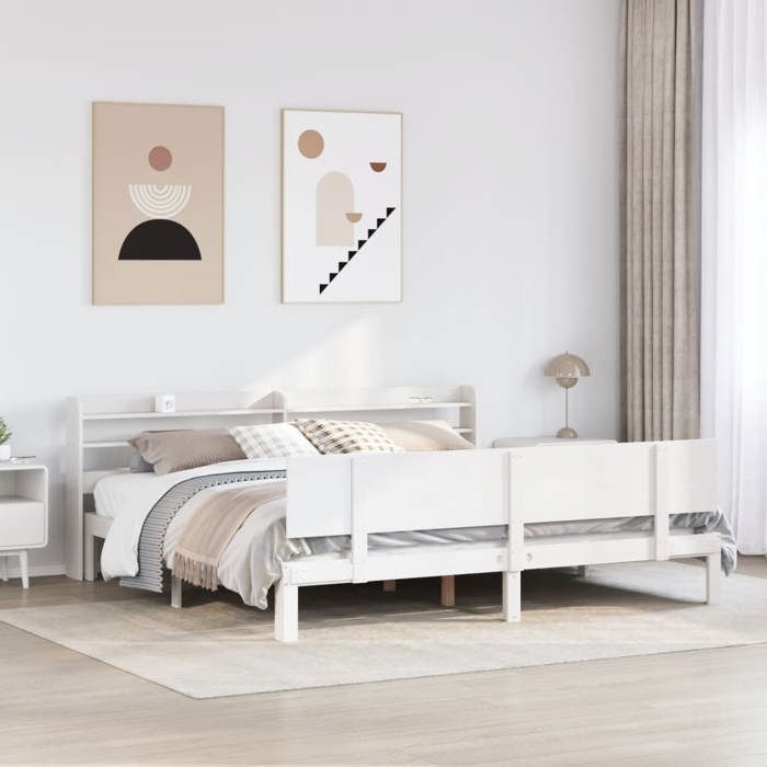 vidaXL Cadre de lit avec tête de lit sans matelas blanc 200x200 cm 3306836
