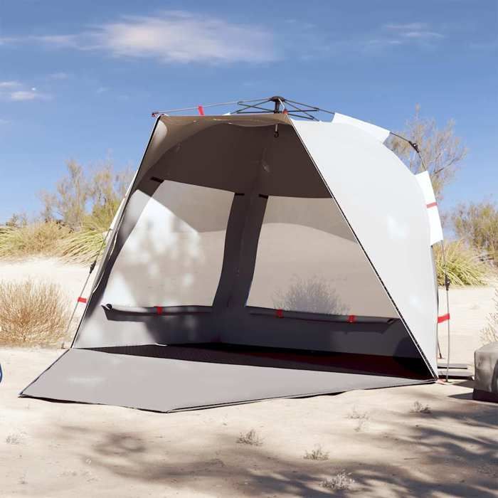vidaXL Tente de plage 3 personnes gris libération rapide imperméable tente tente de jardin abri dextérieur tente de 4005313