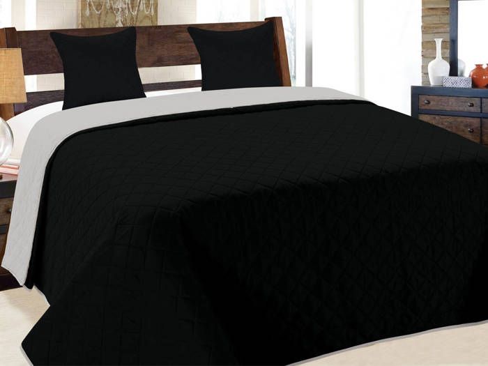 Couvre-Lit Quilt Matelassé avec 2 taies doreiller 40x40 cm- Gris Clair Noir 010 220x240 cm