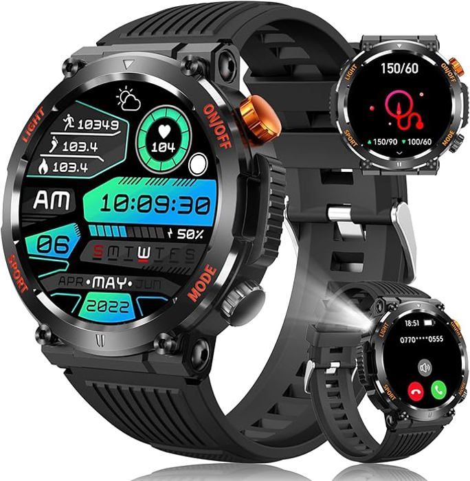 Montre connectée - GENERIQUE - Smartwatch 144 - Écran HD 144 - Autonomie 6–7 jours (450 mAh) - Boussole & lampe torche