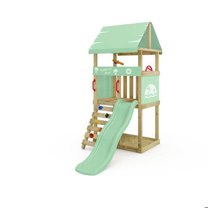 Wickey Tour De Jeu Skyflyer 120/90 Cm – Toboggan, Bâche Vert Pastel, Double Balançoire – Le Paradis Du Jardin Pour Enfants Dès 3 Ans