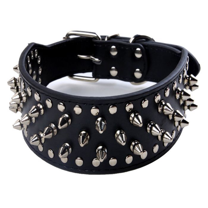 Meilleurs prix pour Collier pour chien en similicuir marron 5 cm de large 37 clous 60 clous bouledogue boxeur