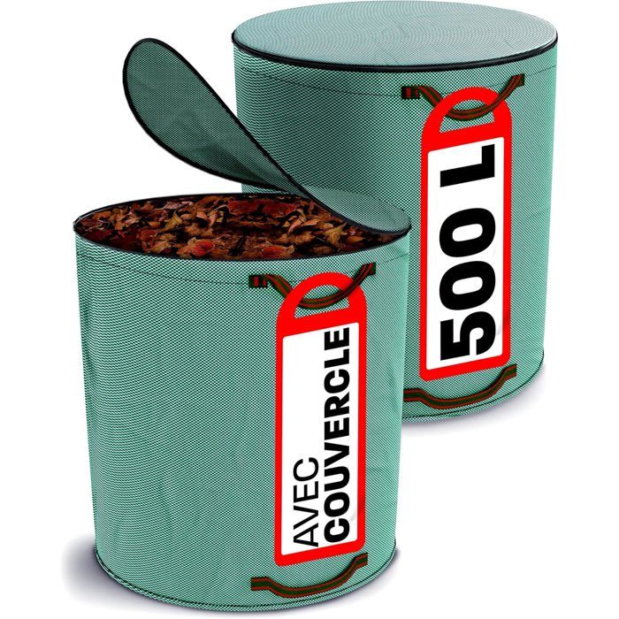 2x Sac Dechets Verts 500L Resistant Indéchirables Sac Jardinage Dechets