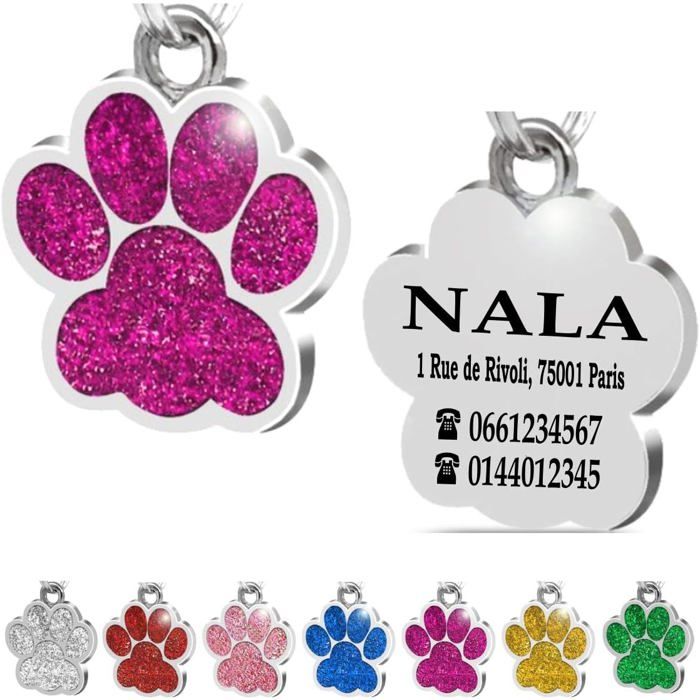 Meilleurs prix pour Patte en Acier Plaque Médaillon d’Identification Personnalisé pour Collier Chien Chat Animaux de Compagnie gravée (Fuchsia)