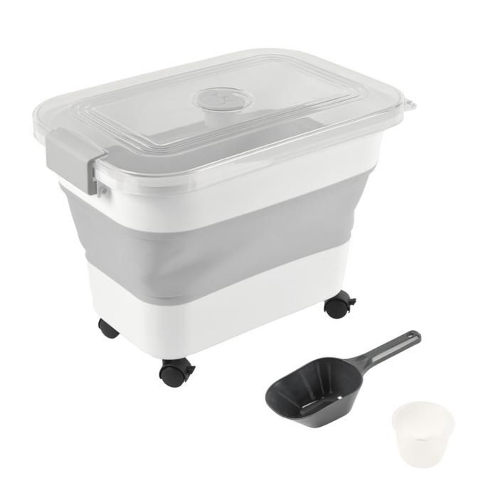 Conteneur à croquettes rétractable avec pelle - Blanc/Gris - 20 L