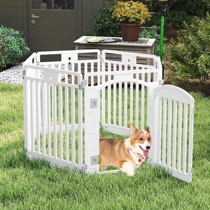 Barrière Pliable À 6 Panneaux Pour Animaux Costway Parc Pour Chien Portable Avec Porte Sécurisée Piquets De Sol Intérieur Extérieur