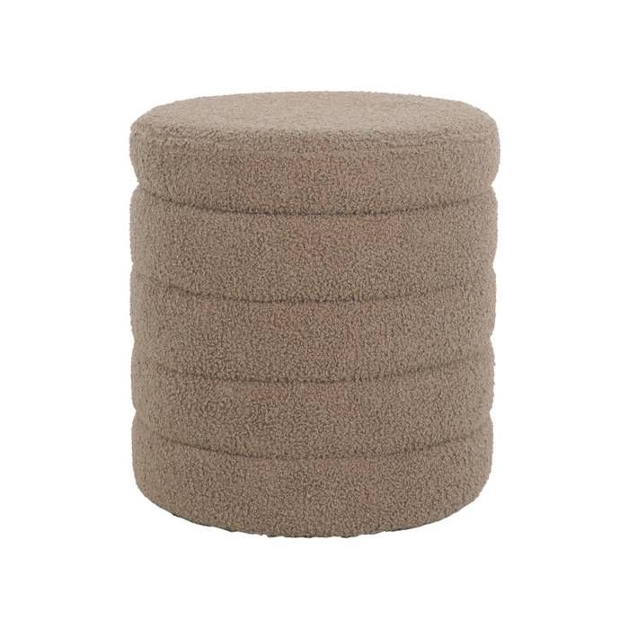 Tabouret en bouclettes taupe avec coffre de rangement intégré