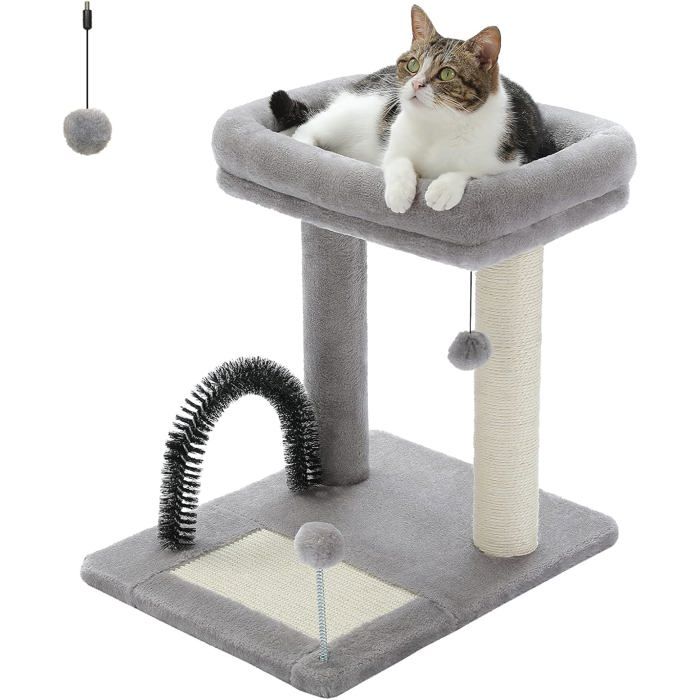 Meilleurs prix pour Arbre à Chat ModernePoteau à Griffer pour Chat avec Brosse de MassagePerchoir Moelleux & Jeu de Pompons50 cmGris