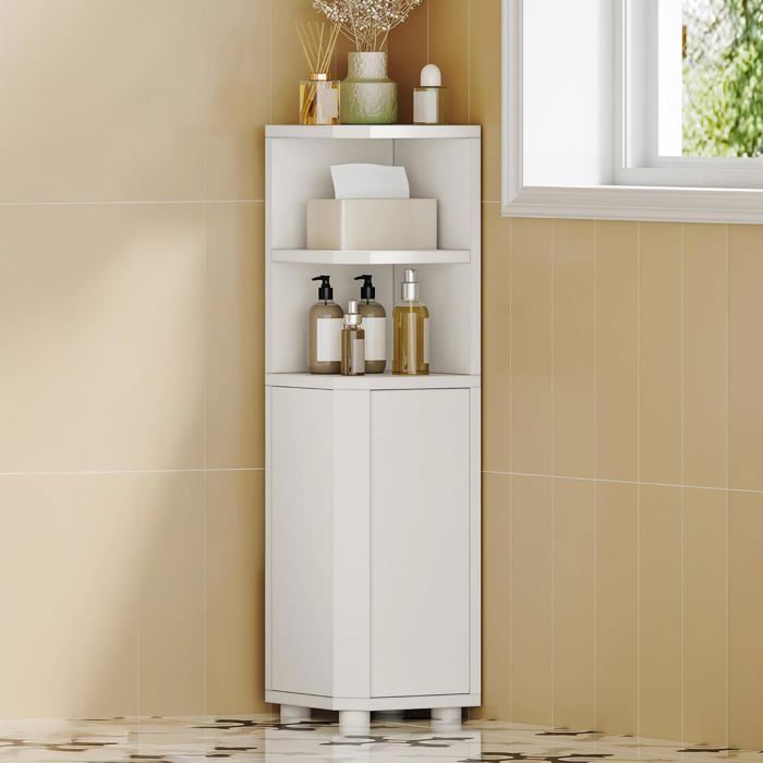 Meuble de Salle de Bain Armoire de Salle de Bain dangle avec Étagères Réglables et 2 Portes latérales20 x 20 x 79 cm Blanc