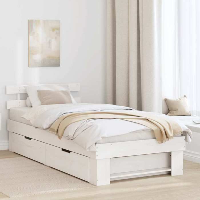 vidaXL Cadre de lit avec tête de lit Blanc 90 x 190 cm Pin massif 872549
