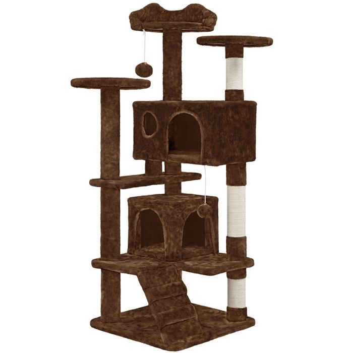Yaheetech Arbre à Chat Multiniveau avec Cachettes Poteaux à Griffer Perchoirs Jouets Rampe 1385 cm de Haut Marron