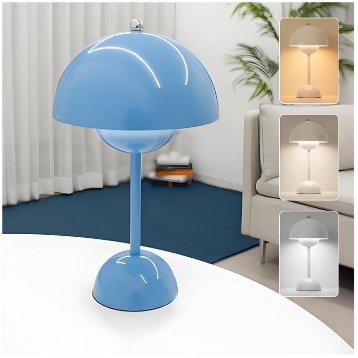 Retro Mushroom Lamp 3000mah Battery Nordic Minimalist Mushroom Lamps 3 Color Stepless Dimmable LAMPE A POSER-bleu