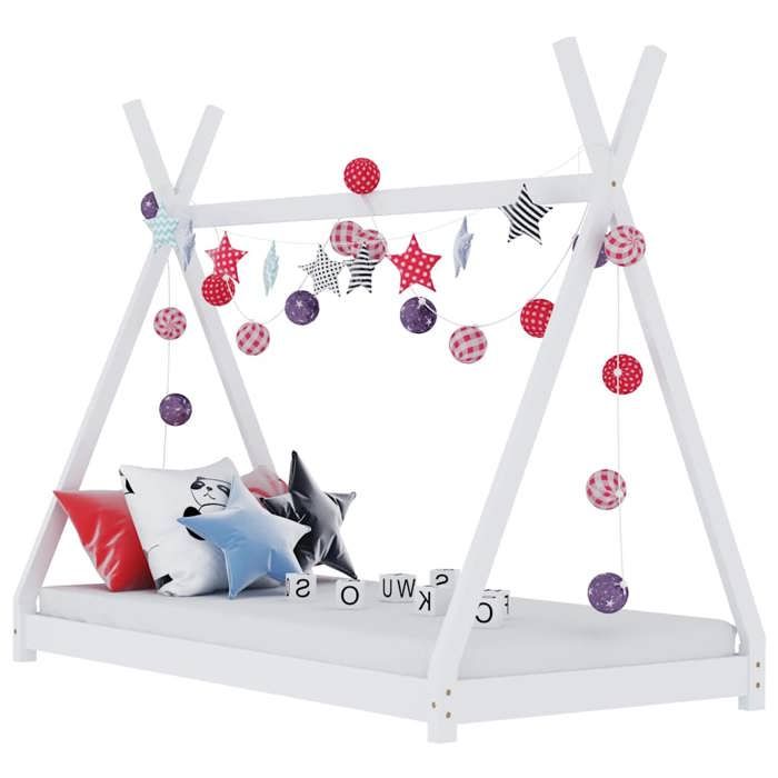 Cadre de lit enfant en bois de pin - Happiness - Blanc - 70x140 cm - Bois de pin massif - Lattes en contreplaqué Cadre de lit enfant en bois de pin - Happiness - Blanc - 70x140 cm - Bois de pin massif - Lattes en contreplaqué