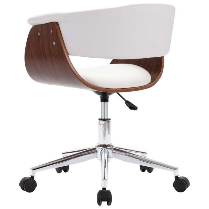 Sale 2026 Fauteuil pivotante de bureau - 1 PLACE - Blanc Bois courbé et similicuir - 59.5x58x(66-74) cm DD419