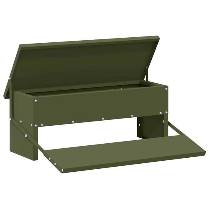 Nourrisseur à pédale pour poules - vidaXL - Vert olive - 485 x 395 x 19 cm - Acier laminé à froid - Capacité 5 kg