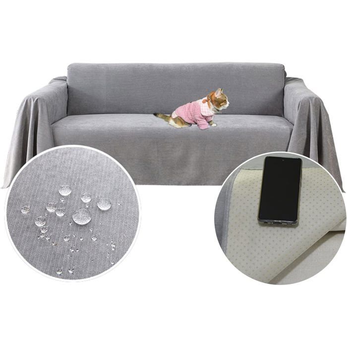 Housse canapé causeuse L230xW180cm anti-dérapant/imperméable protège animaux/chats. Label