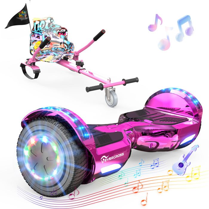 Hoverboard EVERCROSS TECH 6.5 Pneus Pleins Tout-Terrain Éclairage LED Bluetooth Auto équilibre Cadeau pour Enfant et Adulte Rose