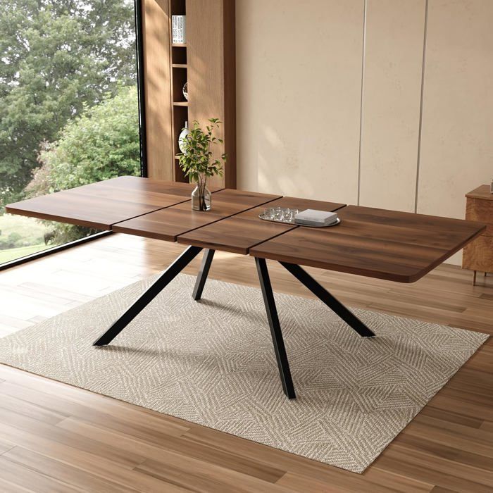 Table à manger extensible 160/200/240 × 90 cm - rectangulaire - pour 6 à 10 personnes - pieds en métal- extensible sur 3 niveaux