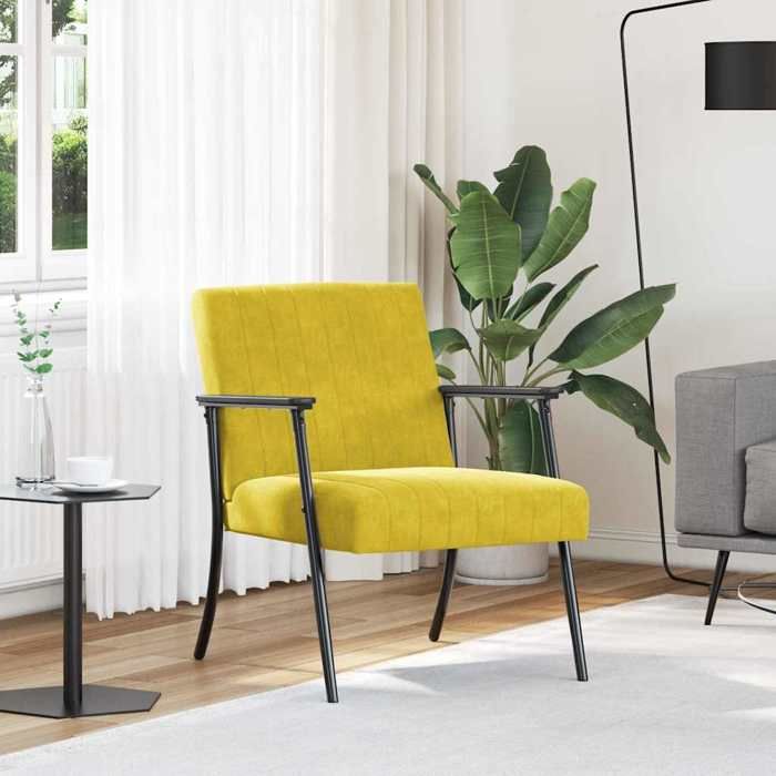 NEW 2026 Fauteuil-chaise simple - 1 pc - Poids maximal: 110 kg - Jaune 59x75x78 cm Velours L6763