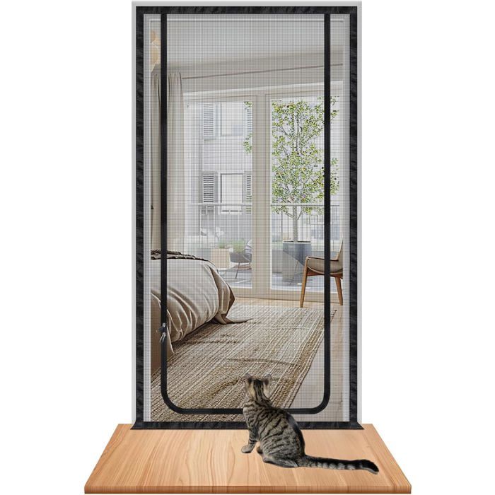 Porte moustiquaire pour chat 90 x 210 cm-filet de porte anti-griffures avec fermeture éclair-porte moustiquaire anti-animaux pour