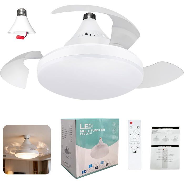 Ventilateur de Plafond avec Lumière et Télécommande E27 Lampe Ventilateur LED Dimmable Plafonnier Ventilateur Silencieux 40cm