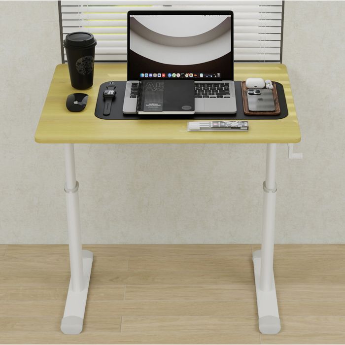 Bureau assis debout manuel à manivelle bureau droit compact 80 x 60 cm métal et aspect bois ORVRYN