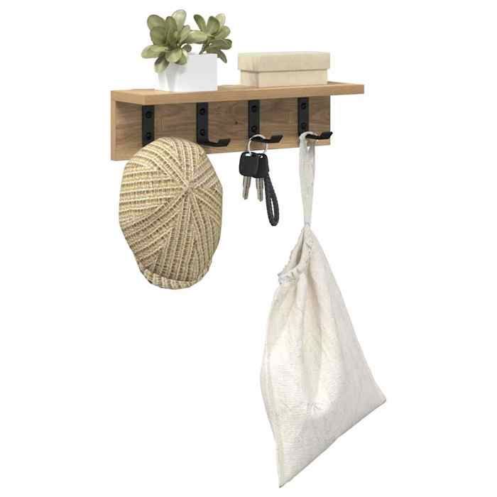 Porte-manteau mural - Meuble étagère - bois dingénierie - chêne artisanal - 40 x 10 5 x 10 5 cm - Meuble de rangement FR767200