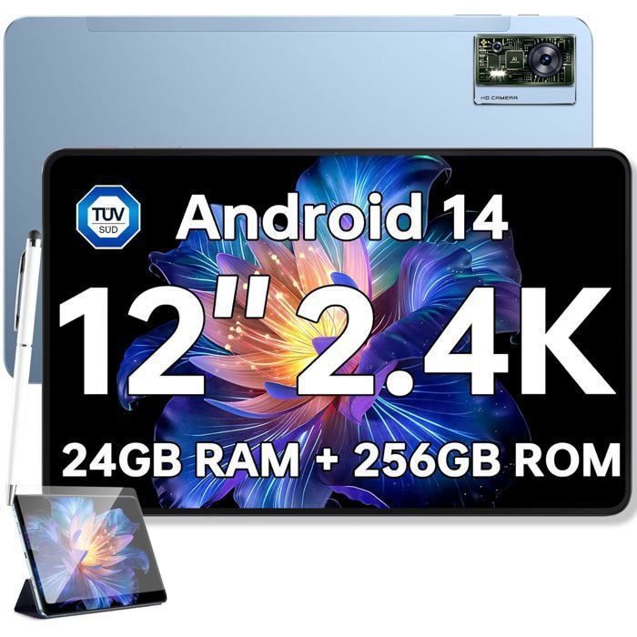 Tablette Tactile OUKITEL OT5S Écran 12 2.4K 24Go+ 256Go/2To 8250mAh/18W 16MP+8MP Tablette Android 14 Dual 4G/GPS/Face ID Bleu