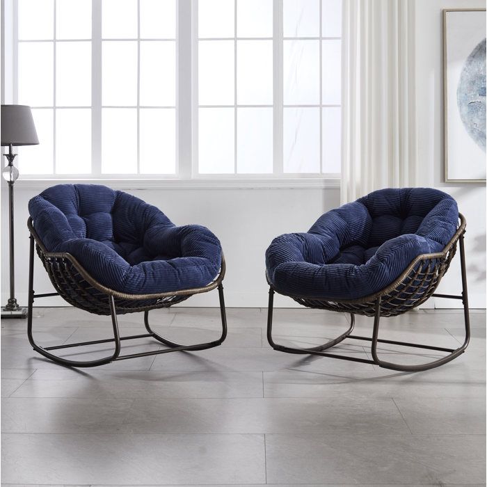 Balancelle fauteuil suspendu 1 place bleu marine – rotin synthétique et acier