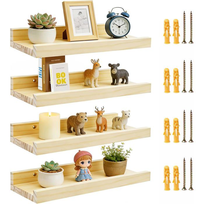 Lot De 4 Étagère Murale Bois 30x12x4Cm Etagères Flottantes Form De U[BI95]