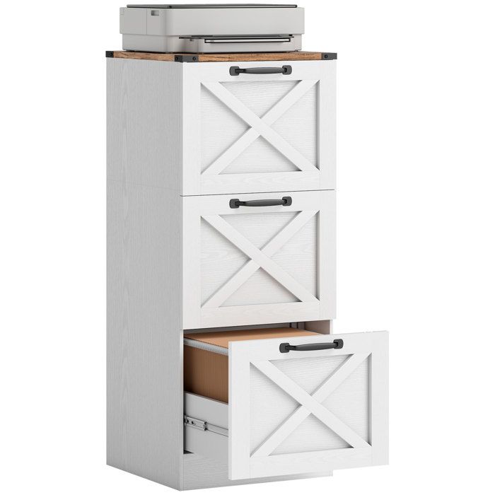 Caisson de bureau - HOMCOM - 3 tiroirs dossiers suspendus pour formats lettre/A4 style rustique - bois - 40x40x101cm - blanc Caisson de bureau - HOMCOM - 3 tiroirs dossiers suspendus pour formats lettre/A4 style rustique - bois - 40x40x101cm - blanc