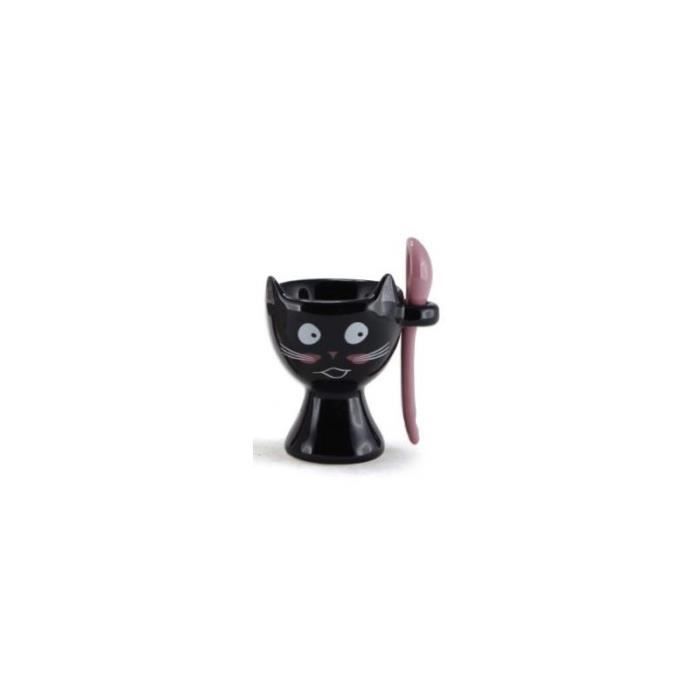 Accessoires De Table Coquetier Avec Cuillere Design Chat D 5 5 Cm X H 8 Cm Noir Cdiscount Maison
