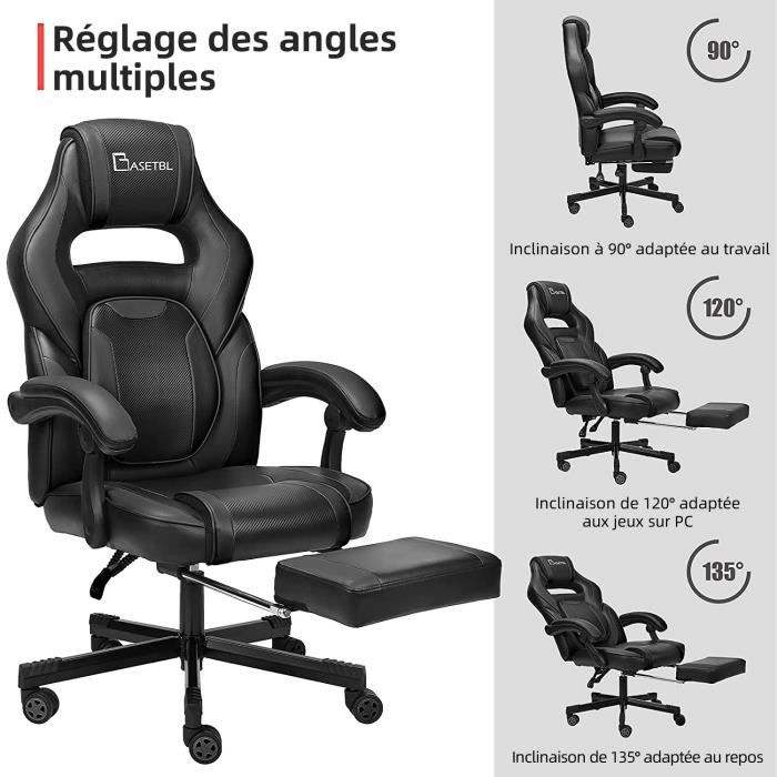 Fauteuil Gaming Réglable Frixovel Chaise Gaming Frixovel Avec Repose-pieds - Fauteuil Bureau Réglable 42-50cm - Capacité 150kg - Noir Et Blanc Fauteuil Jeu Vidéo