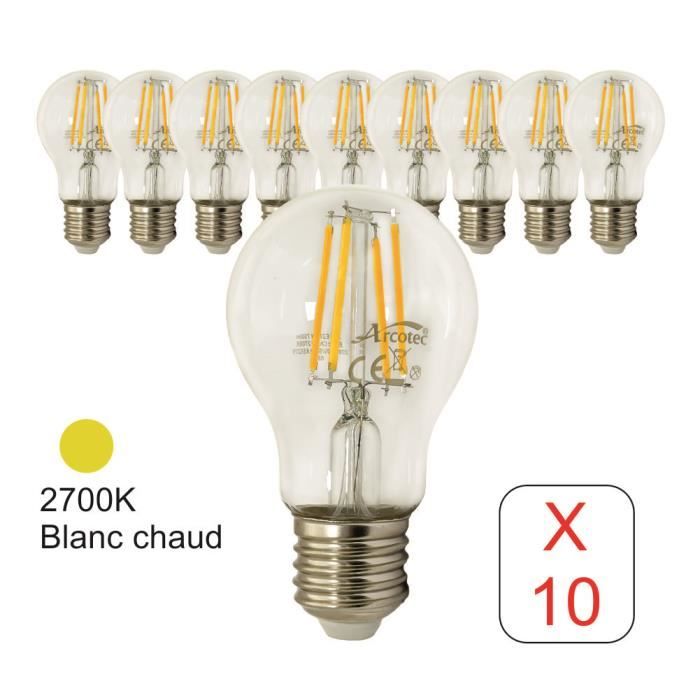 Lot de 10 ampoules LED E27 standard 5,5W 510Lm 3000K - garantie 2 ans