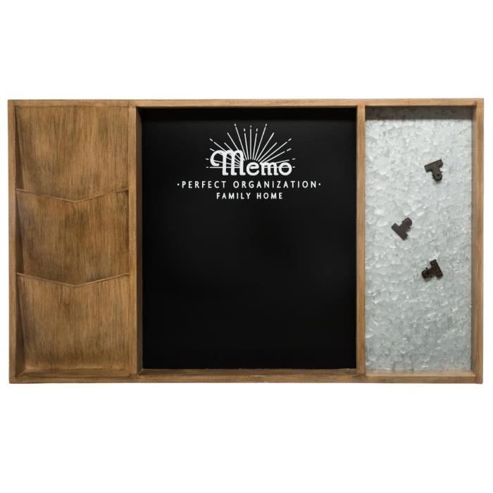 Mémo Ardoise Pouli - 55x68 Cm | Bois Et Métal | Style Rétro | Tableau à Suspendre | Pour Bureau Ou Cuisine