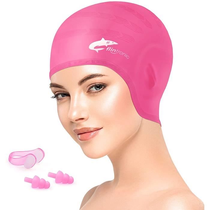 Bonnet de bain - Protection auditive 3D - Bonnet de bain - Pour femme et  fille - Étanche - Pour cheveux courts et longs - Bonnet de natation -  Casquette de natation (