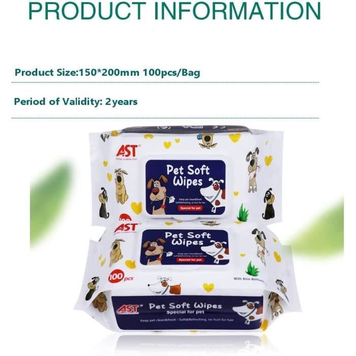 Lingette Nettoyante Pour Chien Lot 2 Paquets 100 Lingettes Humides Hypoallergéniques Bio Corps