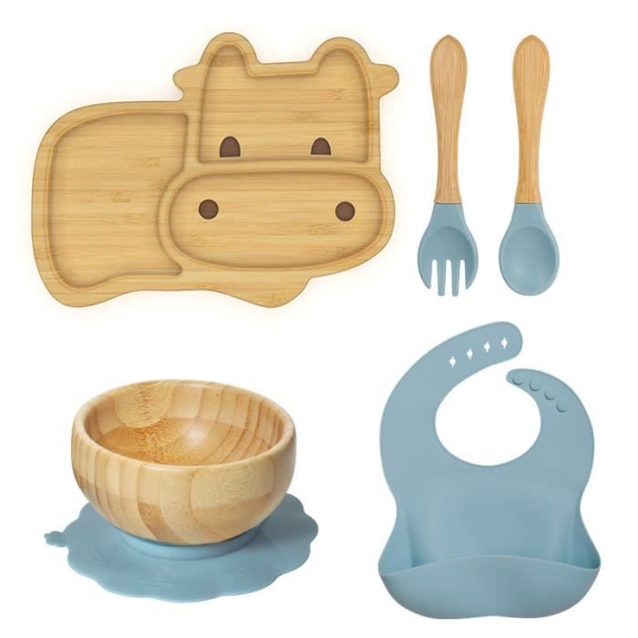 Bamboo Bamboo Assiette Ventouse Bébé Renard Rose - Bambou Naturel Anti-Plastique - Sevrage 6 Mois