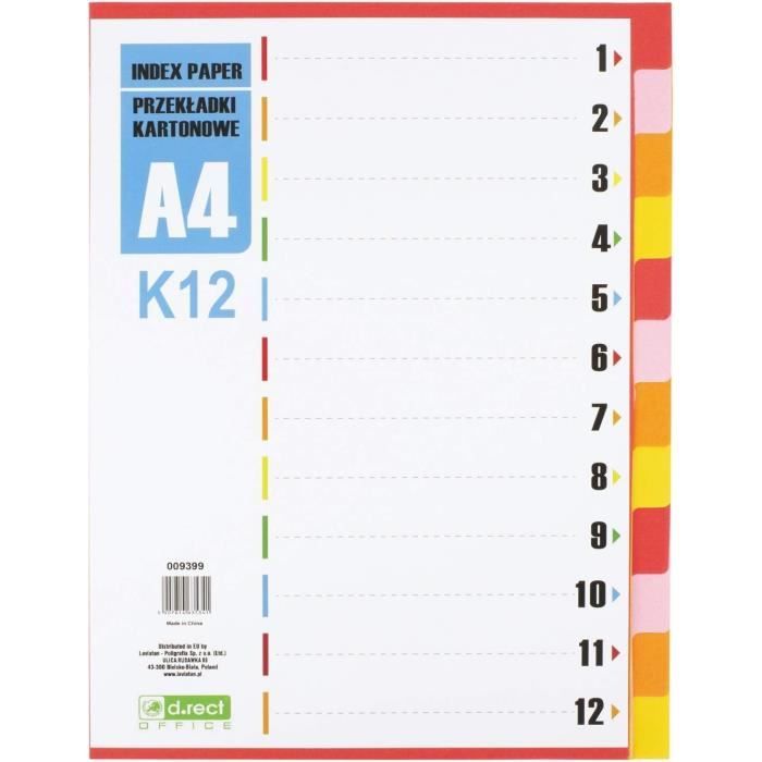 Lot De 5 Intercalaires Classeur A4 Avec 12 Onglets Numérotés - Organisation Bureau