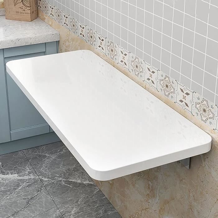 Table Murale Pliante Blanche 120x40 Cm - Bureau, Buanderie, Cuisine - Support Jusqu'à 68 Kg - 2