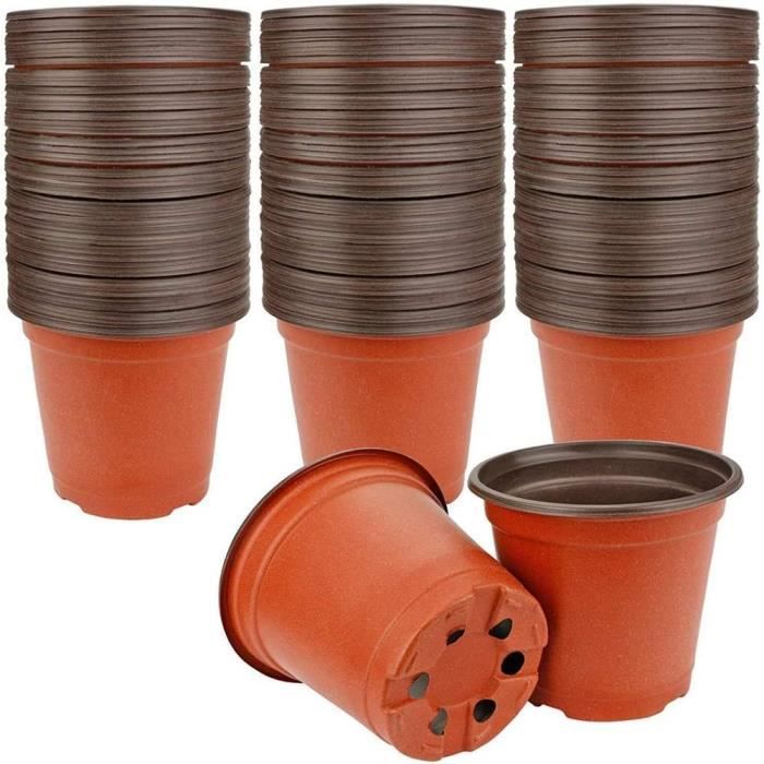 ZMTECH Lot De 2 Pots De Fleurs 25cm Avec Soucoupes - Aspect Terre Cuite Brun Clair - Drainage Optimisé