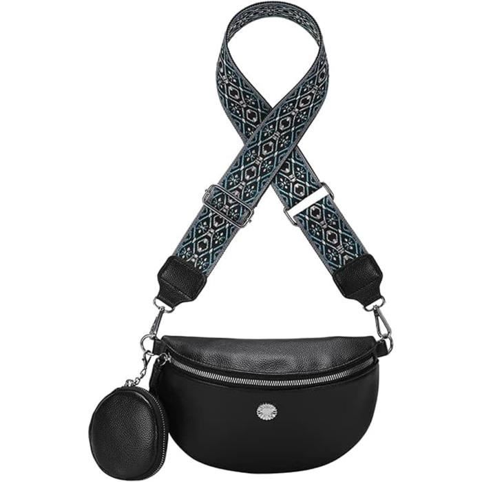 Sac Banane Noir Femme – Polyester, Bandoulière Réglable, Poches Zippées – Neuf Avec étiquettes