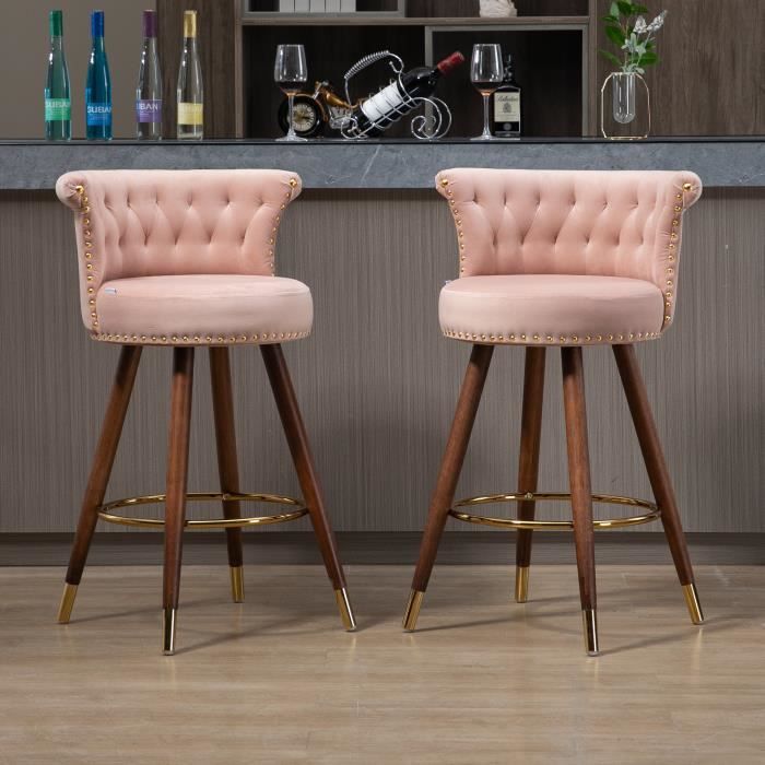lot de 2 chaises de bar, tabourets hauts vintage, avec dossier et repose-pieds,rose