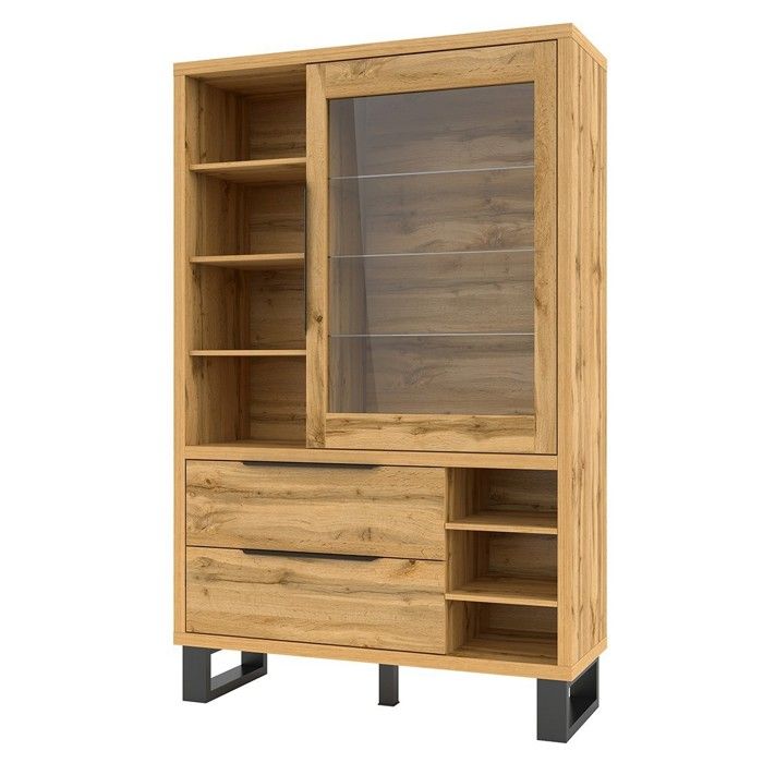 Vitrine argentier vaisselier MILOS. Coloris chêne et finitions noire. Meuble idéal pour votre salle à manger. Vitrine argentier vaisselier MILOS. Coloris chêne et finitions noire. Meuble idéal pour votre salle à manger.