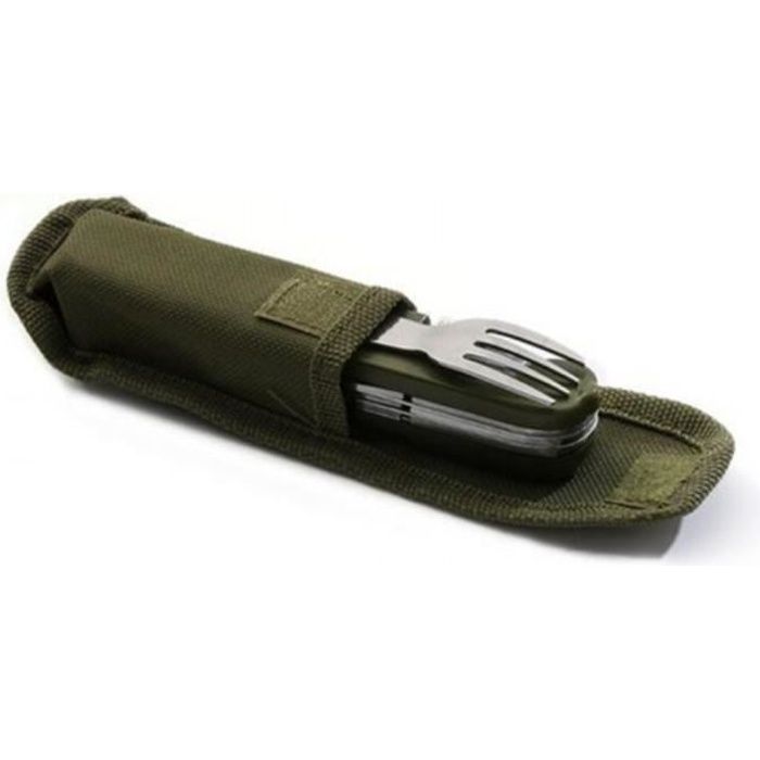 Couverts de Camping - Armée - Pliant - Acier Inoxydable - Vert - Kit Complet