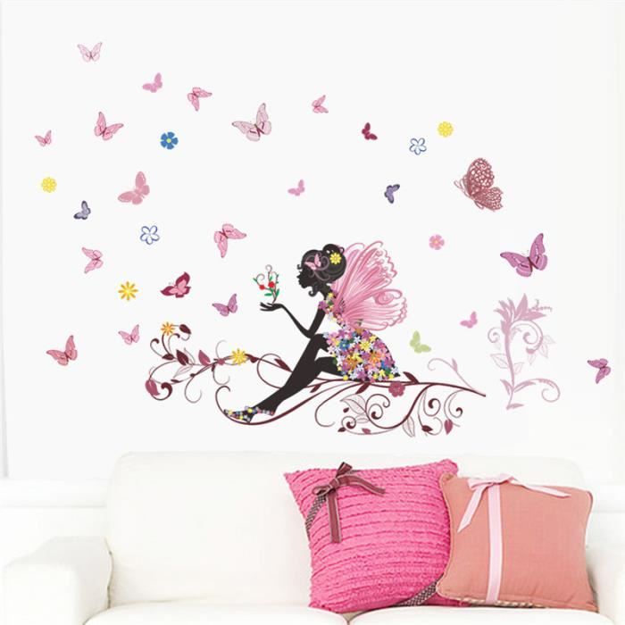 Papillon Fleur Fee Stickers Muraux Pour Enfants Chambre Decoration