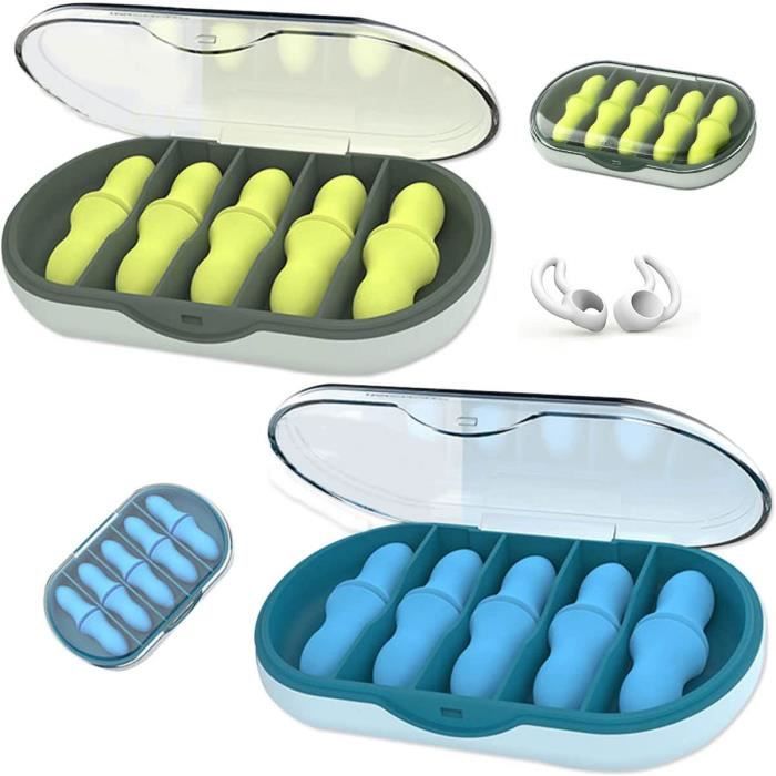 Bouchons D'Oreilles Silicone Réutilisables Anti-Bruit - 2 Paires + Tailles Interchangeables - Sommeil Voyage Travail