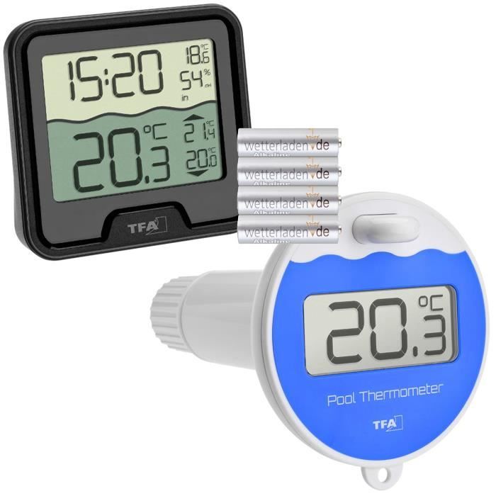 Thermomètre Piscine Sans Fil TFA Marbella - Capteur Flottant - Affichage Intérieur/extérieur