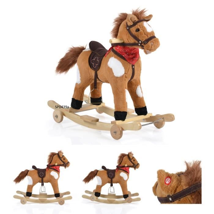 Cheval a bascule en peluche Moni Thunder WJ 302 Mouvements sonores Patins et roulettes Jusqu a 50 kg Cdiscount Jeux Jouets